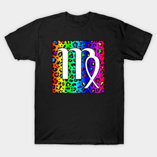 Virgo Zodiac Horoscope Rainbow Leopard Print Square Monogram T-Shirt